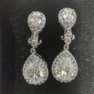 18K White Gold Plated 925 Sterling Tear Drop Earrings
